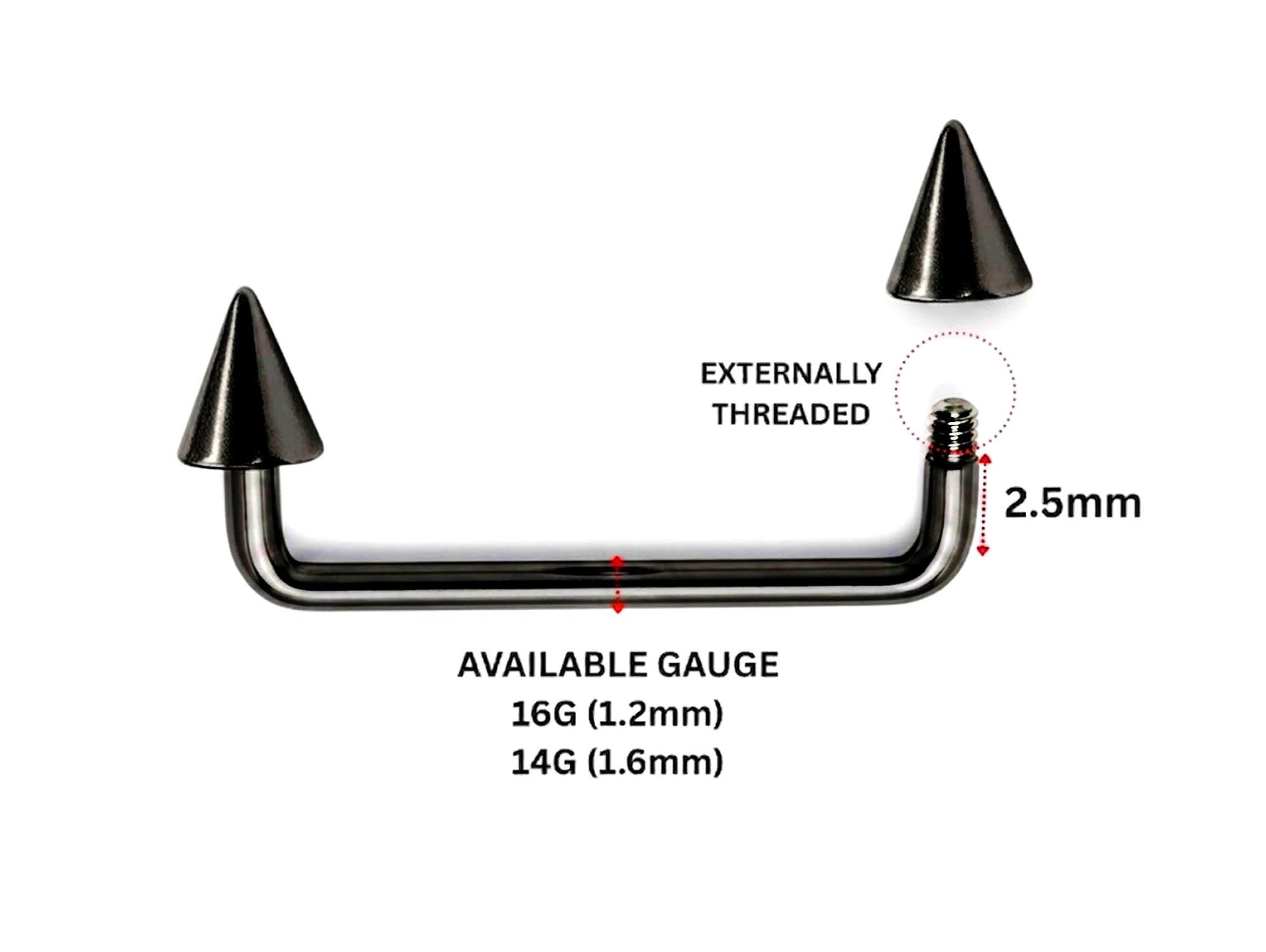Black Spike Staple Barbell, Surface Piercing Body Jewellery 16G 14G for Nape, Cleavage