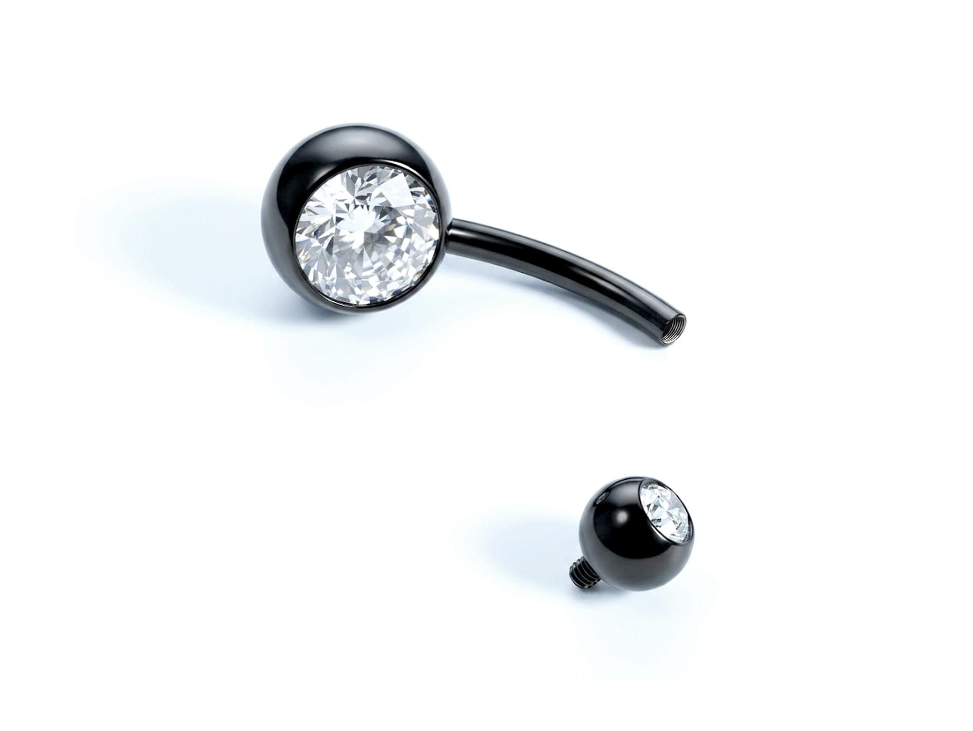 Titanium Belly Bars, Navel Piercing 14G with Cubic Zircon Clear Crystals