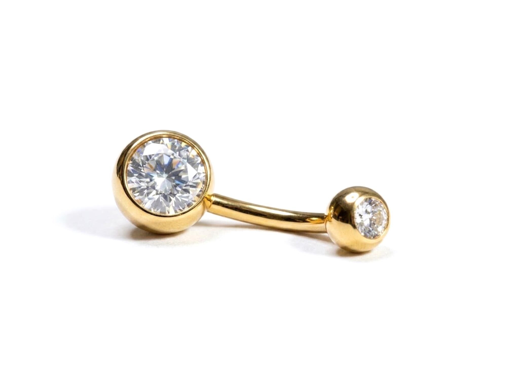 Titanium Belly Bars, Navel Piercing 14G with Cubic Zircon Clear Crystals