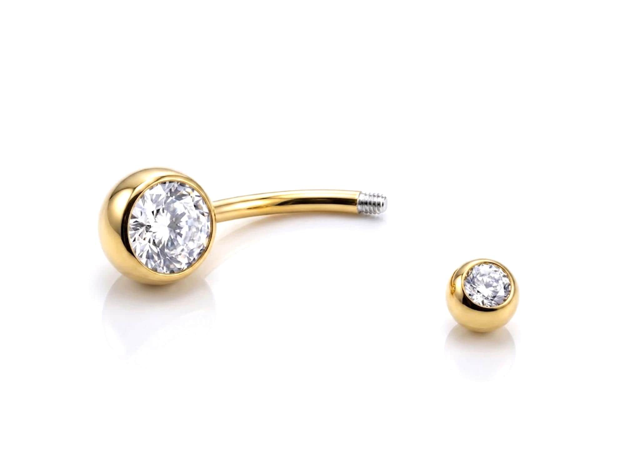 Titanium Belly Bars, Navel Piercing 14G with Cubic Zircon Clear Crystals