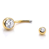 Titanium Belly Bars, Navel Piercing 14G with Cubic Zircon Clear Crystals