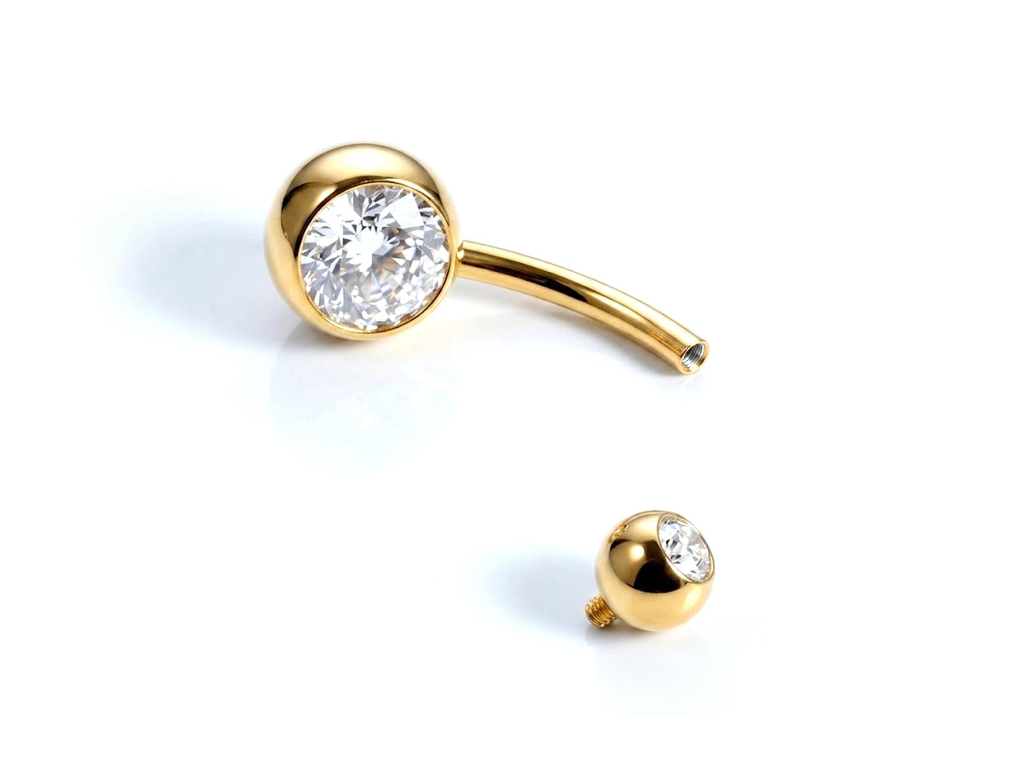 Titanium Belly Bars, Navel Piercing 14G with Cubic Zircon Clear Crystals