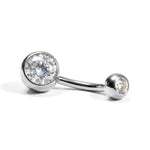 Titanium Belly Bars, Navel Piercing 14G with Cubic Zircon Clear Crystals