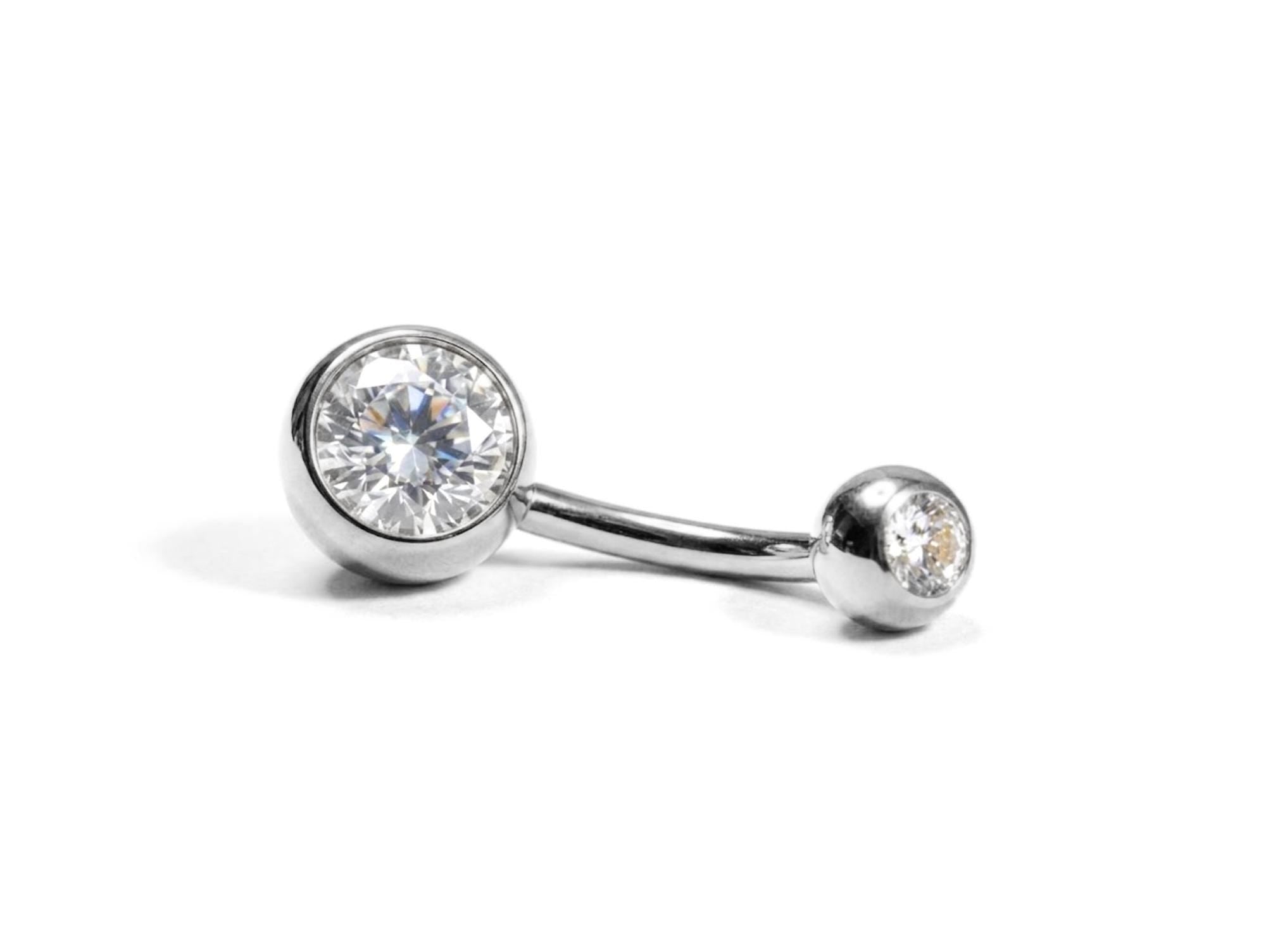Titanium Belly Bars, Navel Piercing 14G with Cubic Zircon Clear Crystals