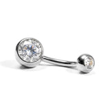 Titanium Belly Bars, Navel Piercing 14G with Cubic Zircon Clear Crystals