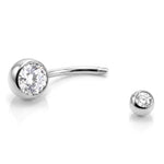Titanium Belly Bars, Navel Piercing 14G with Cubic Zircon Clear Crystals