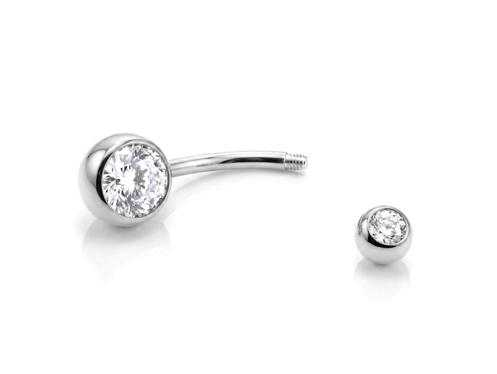 Titanium Belly Bars, Navel Piercing 14G with Cubic Zircon Clear Crystals