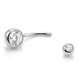 Titanium Belly Bars, Navel Piercing 14G with Cubic Zircon Clear Crystals