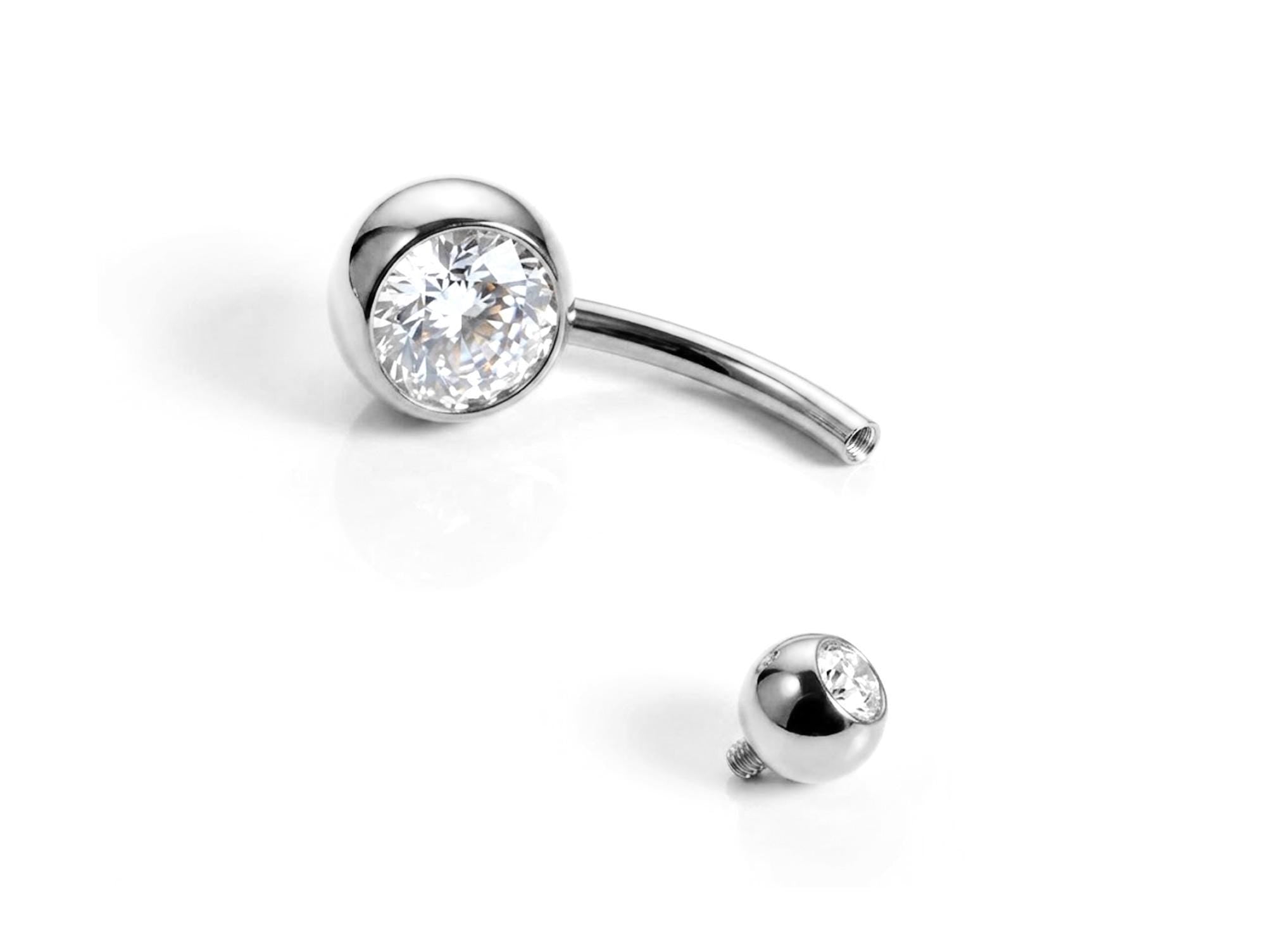 Titanium Belly Bars, Navel Piercing 14G with Cubic Zircon Clear Crystals