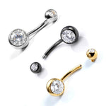 Titanium Belly Bars, Navel Piercing 14G with Cubic Zircon Clear Crystals