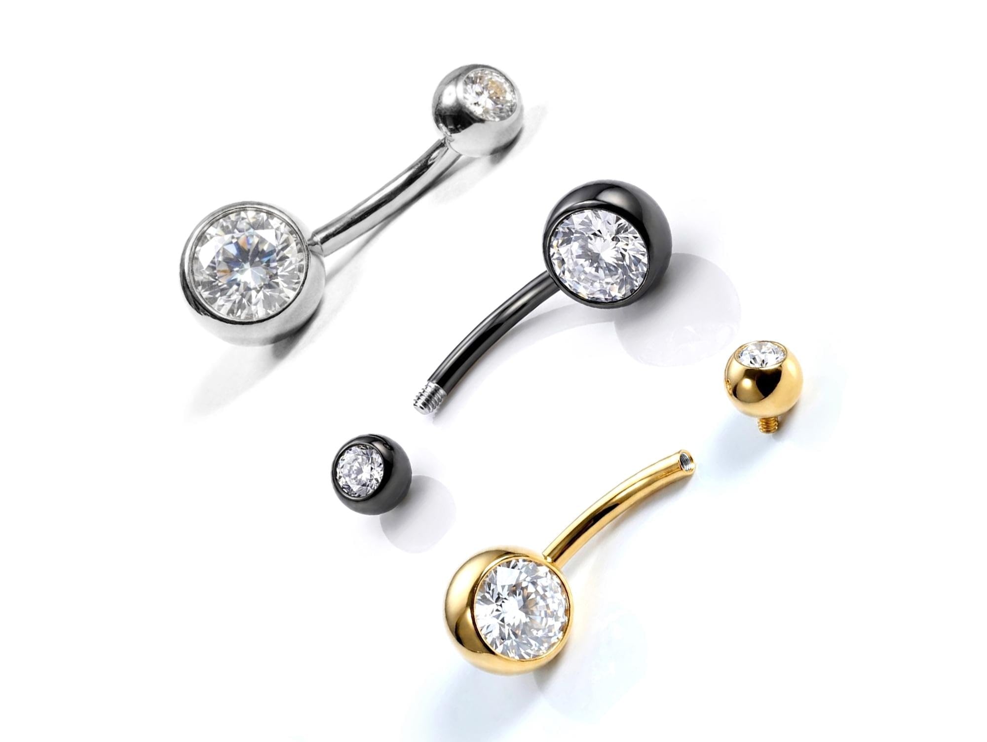 Titanium Belly Bars, Navel Piercing 14G with Cubic Zircon Clear Crystals