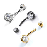 Titanium Belly Bars, Navel Piercing 14G with Cubic Zircon Clear Crystals