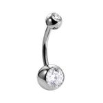 Internal Belly Bars, Titanium Navel Piercing 14G with Cubic Zircon Clear Crystals