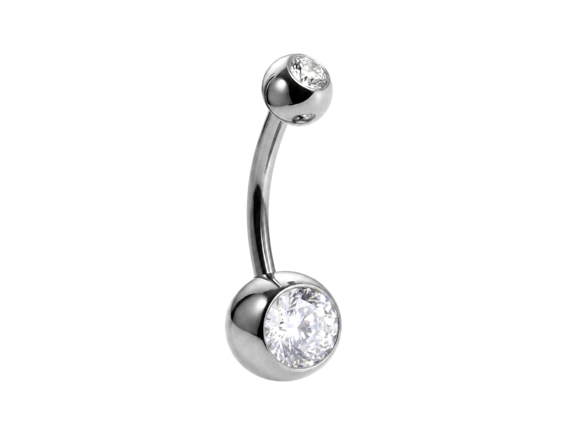 Internal Belly Bars, Titanium Navel Piercing 14G with Cubic Zircon Clear Crystals