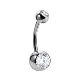 Internal Belly Bars, Titanium Navel Piercing 14G with Cubic Zircon Clear Crystals