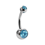 Internal Belly Bars, Titanium Navel Piercing 14G with Cubic Zircon Clear Crystals