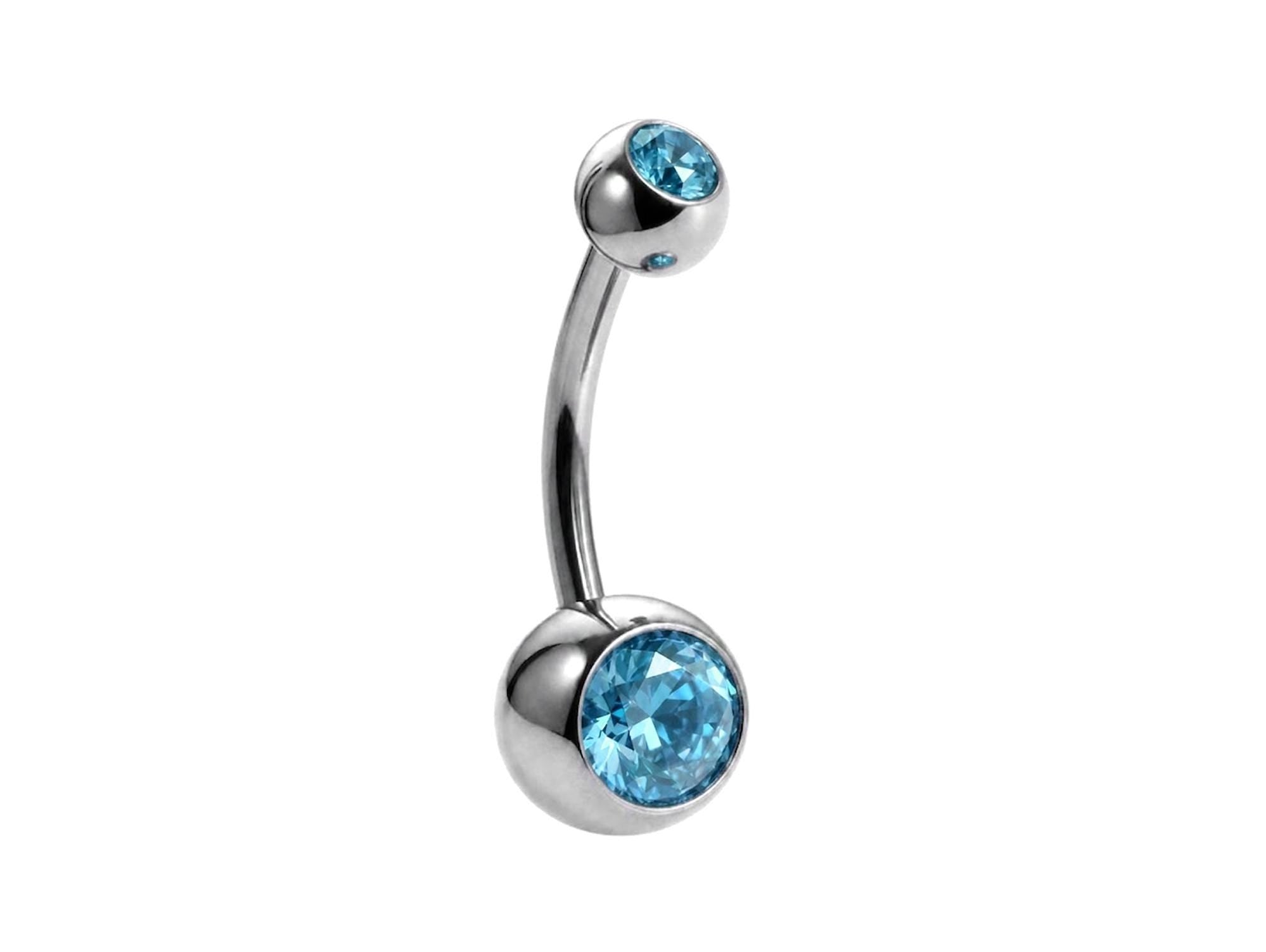 Internal Belly Bars, Titanium Navel Piercing 14G with Cubic Zircon Clear Crystals