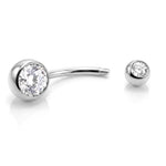 Belly Bars, Titanium Navel Piercing 14G with Cubic Zircon Clear Crystals