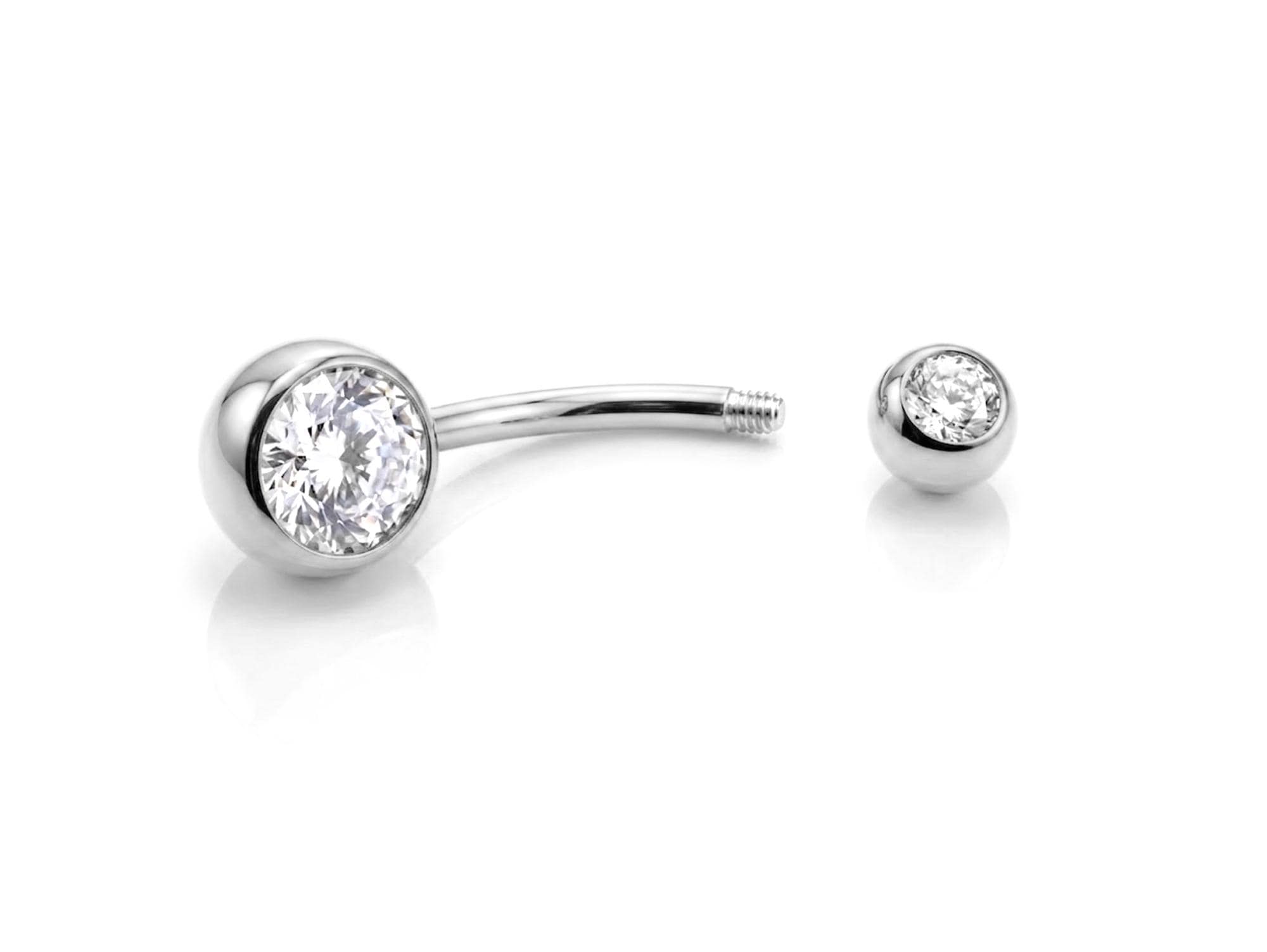 Belly Bars, Titanium Navel Piercing 14G with Cubic Zircon Clear Crystals
