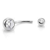 Belly Bars, Titanium Navel Piercing 14G with Cubic Zircon Clear Crystals