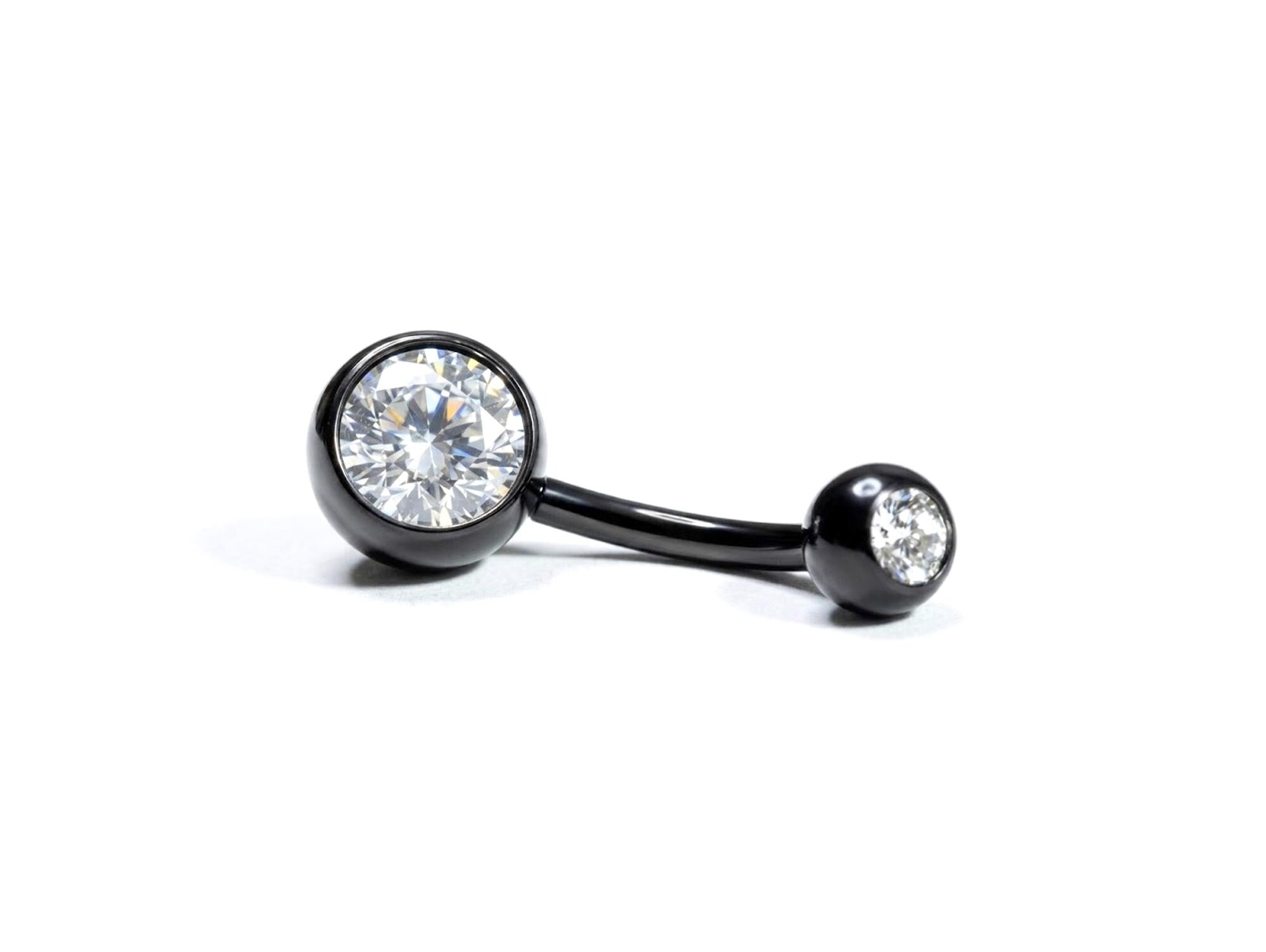 Titanium Belly Bars, Navel Piercing 14G with Cubic Zircon Clear Crystals
