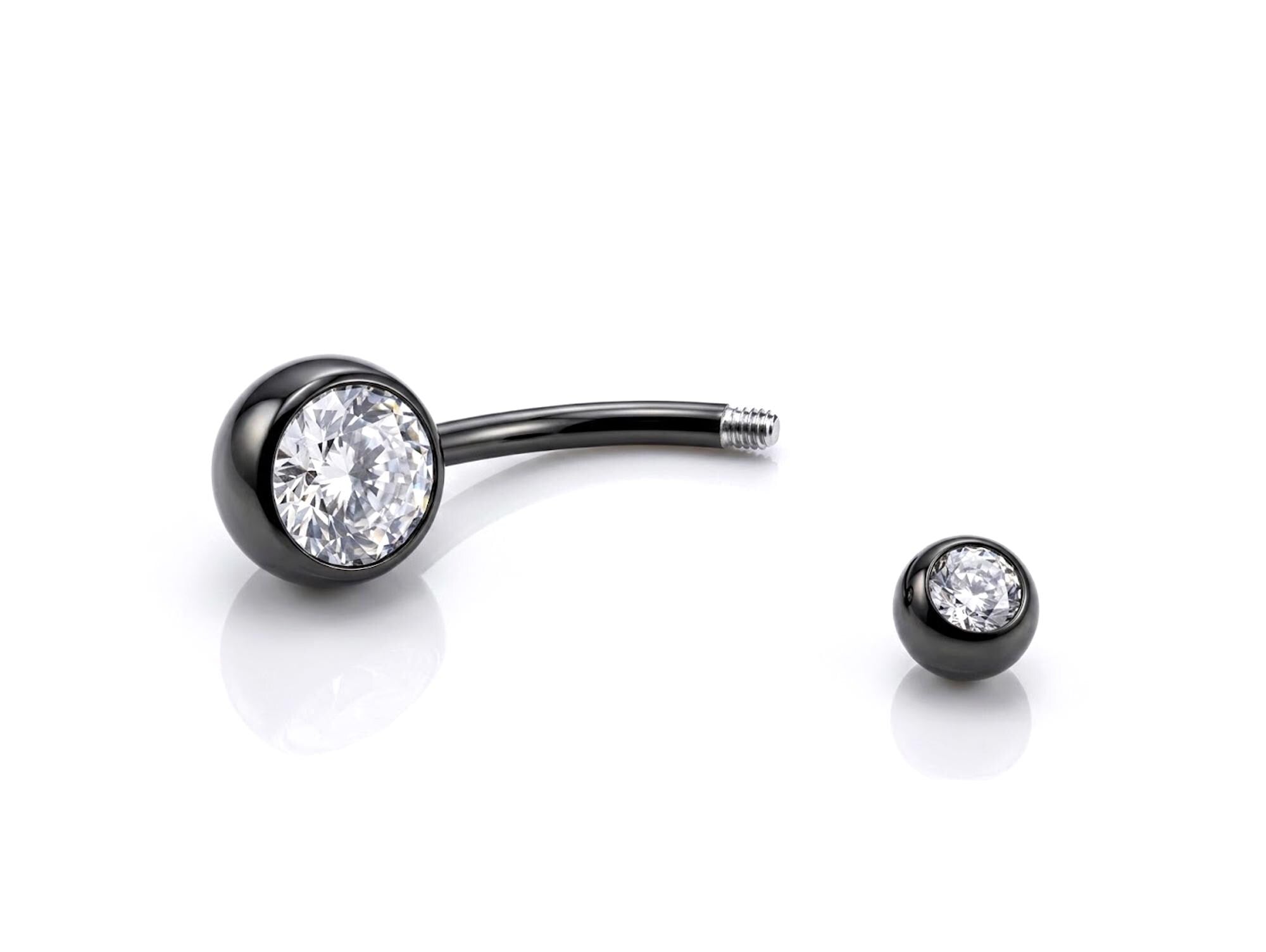 Titanium Belly Bars, Navel Piercing 14G with Cubic Zircon Clear Crystals
