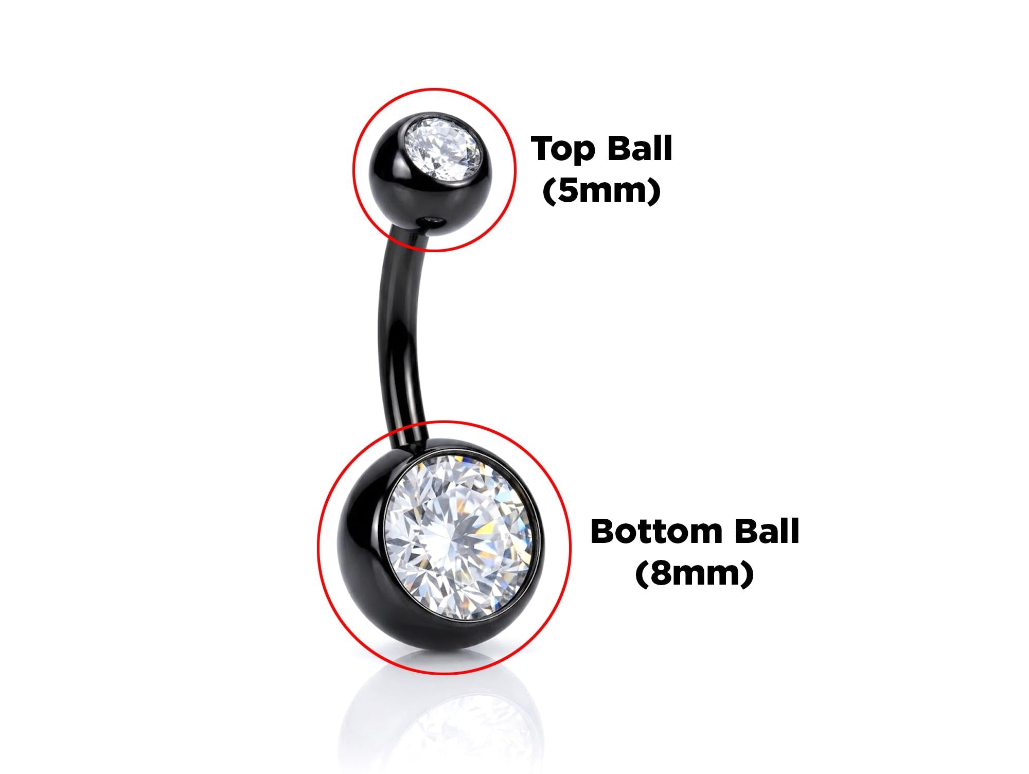 Titanium Belly Bars, Navel Piercing 14G with Cubic Zircon Clear Crystals