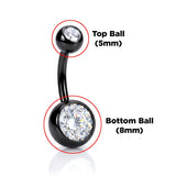 Titanium Belly Bars, Navel Piercing 14G with Cubic Zircon Clear Crystals