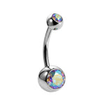 Internal Belly Bars, Titanium Navel Piercing 14G with Cubic Zircon Clear Crystals