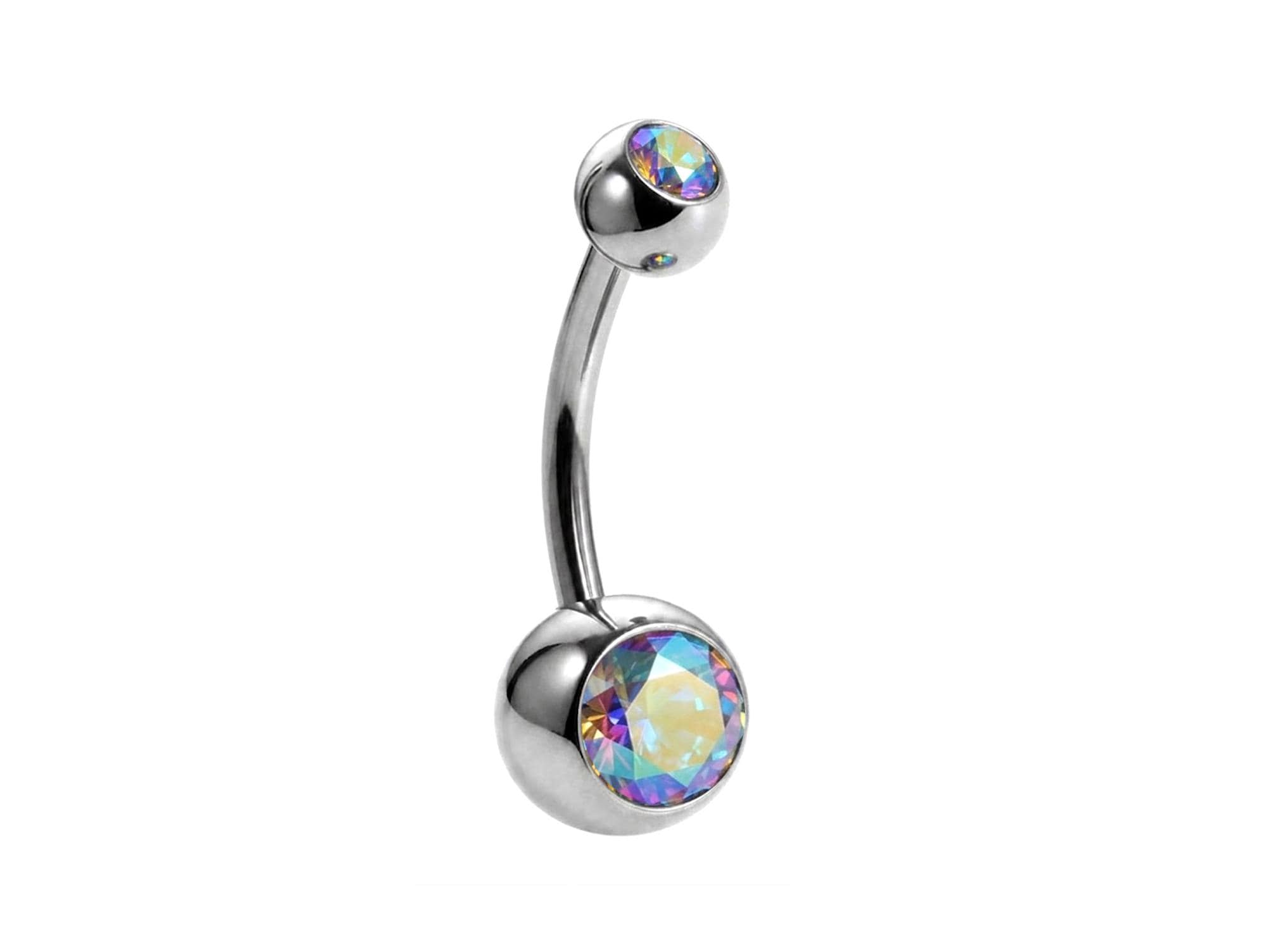 Internal Belly Bars, Titanium Navel Piercing 14G with Cubic Zircon Clear Crystals