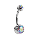 Internal Belly Bars, Titanium Navel Piercing 14G with Cubic Zircon Clear Crystals