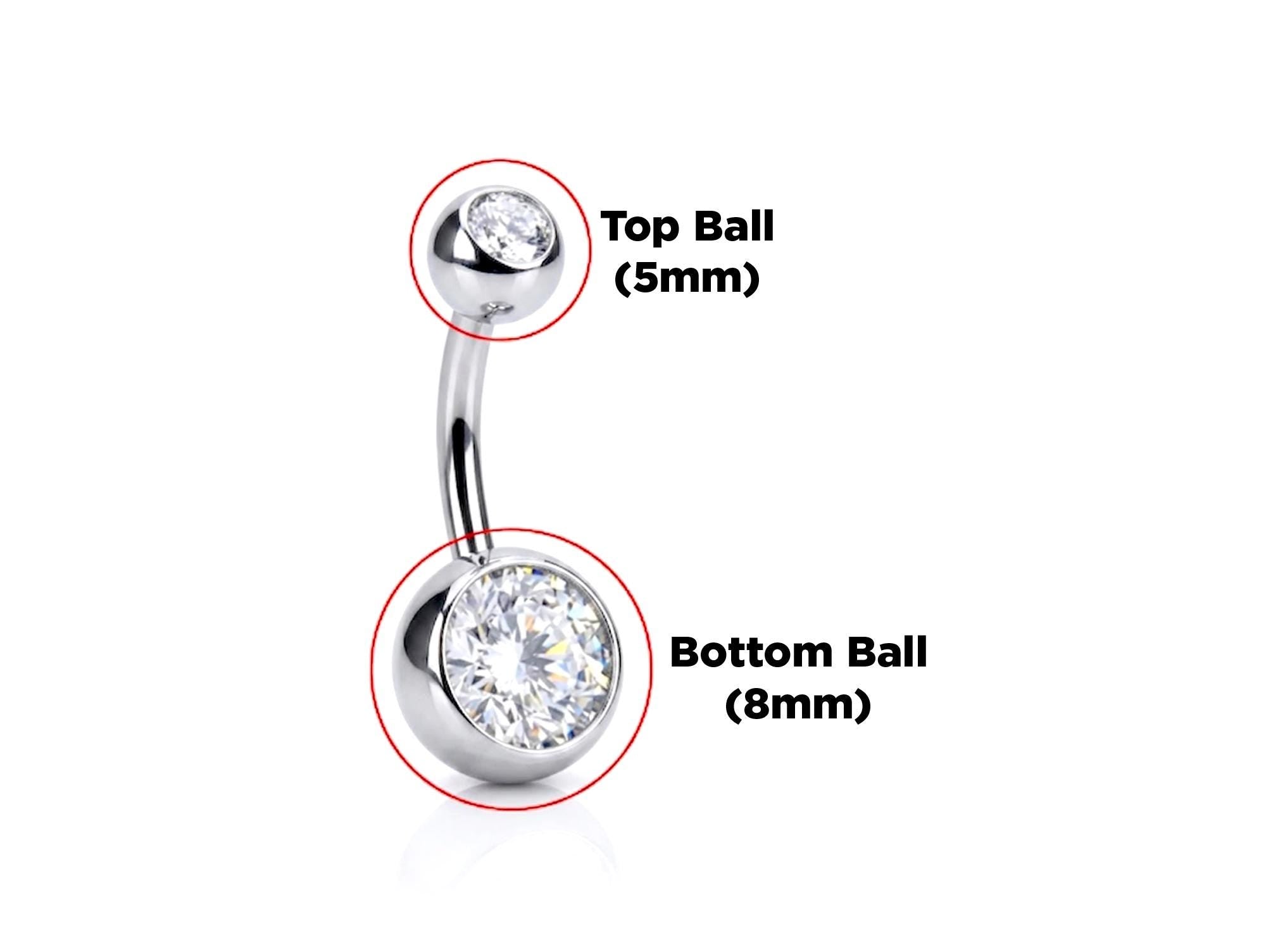 Belly Bars, Titanium Navel Piercing 14G with Cubic Zircon Clear Crystals