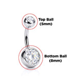 Belly Bars, Titanium Navel Piercing 14G with Cubic Zircon Clear Crystals