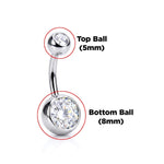 Internal Belly Bars, Titanium Navel Piercing 14G with Cubic Zircon Clear Crystals