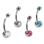 Internal Belly Bars, Titanium Navel Piercing 14G with Cubic Zircon Clear Crystals