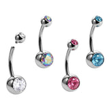 Internal Belly Bars, Titanium Navel Piercing 14G with Cubic Zircon Clear Crystals