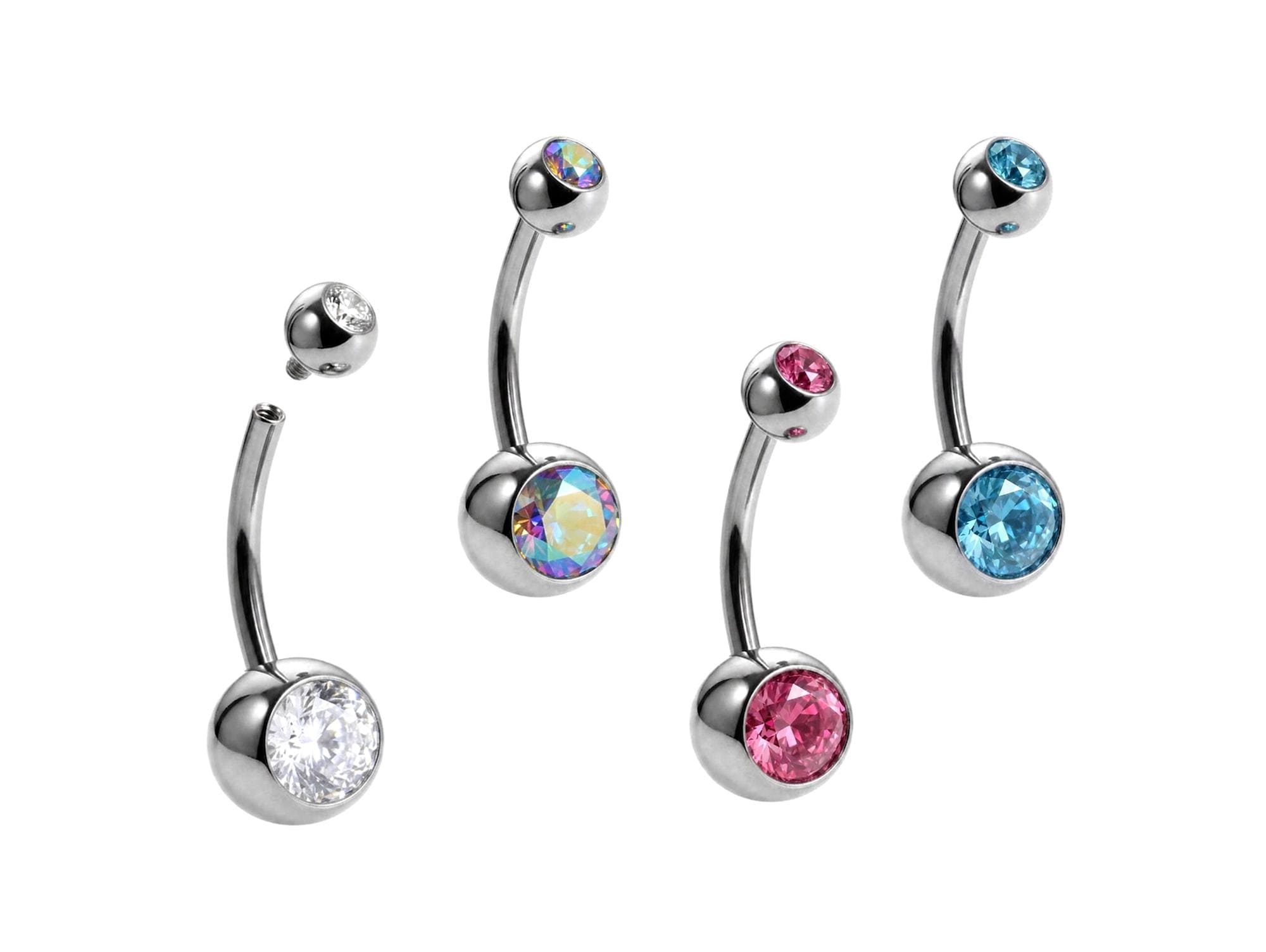 Internal Belly Bars, Titanium Navel Piercing 14G with Cubic Zircon Clear Crystals