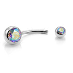 Belly Bars, Titanium Navel Piercing 14G with Cubic Zircon Clear Crystals