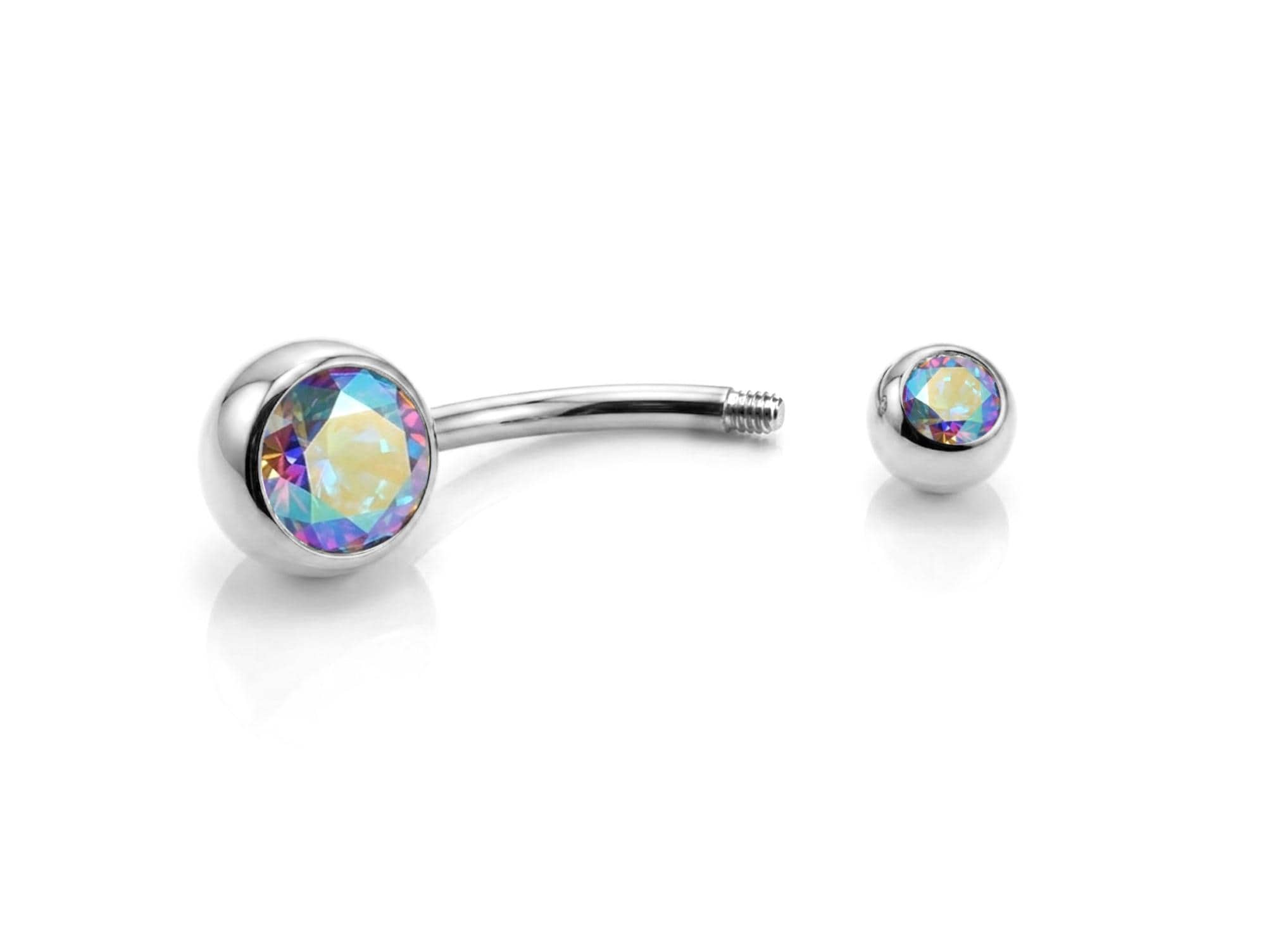 Belly Bars, Titanium Navel Piercing 14G with Cubic Zircon Clear Crystals