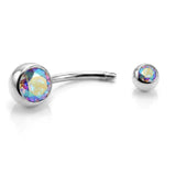 Belly Bars, Titanium Navel Piercing 14G with Cubic Zircon Clear Crystals