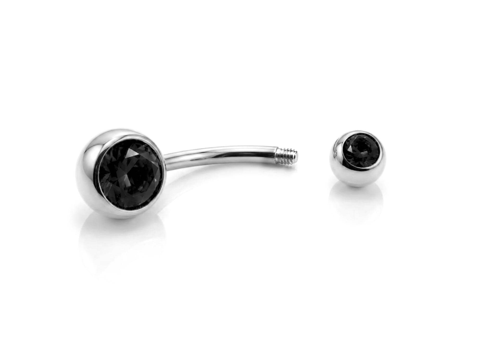 Belly Bars, Titanium Navel Piercing 14G with Cubic Zircon Clear Crystals