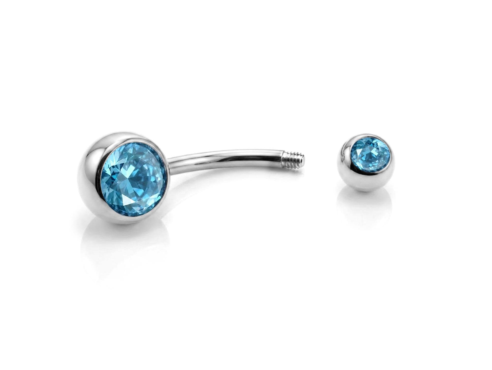 Belly Bars, Titanium Navel Piercing 14G with Cubic Zircon Clear Crystals