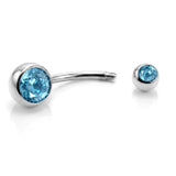 Belly Bars, Titanium Navel Piercing 14G with Cubic Zircon Clear Crystals