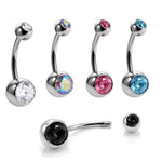 Belly Bars, Titanium Navel Piercing 14G with Cubic Zircon Clear Crystals