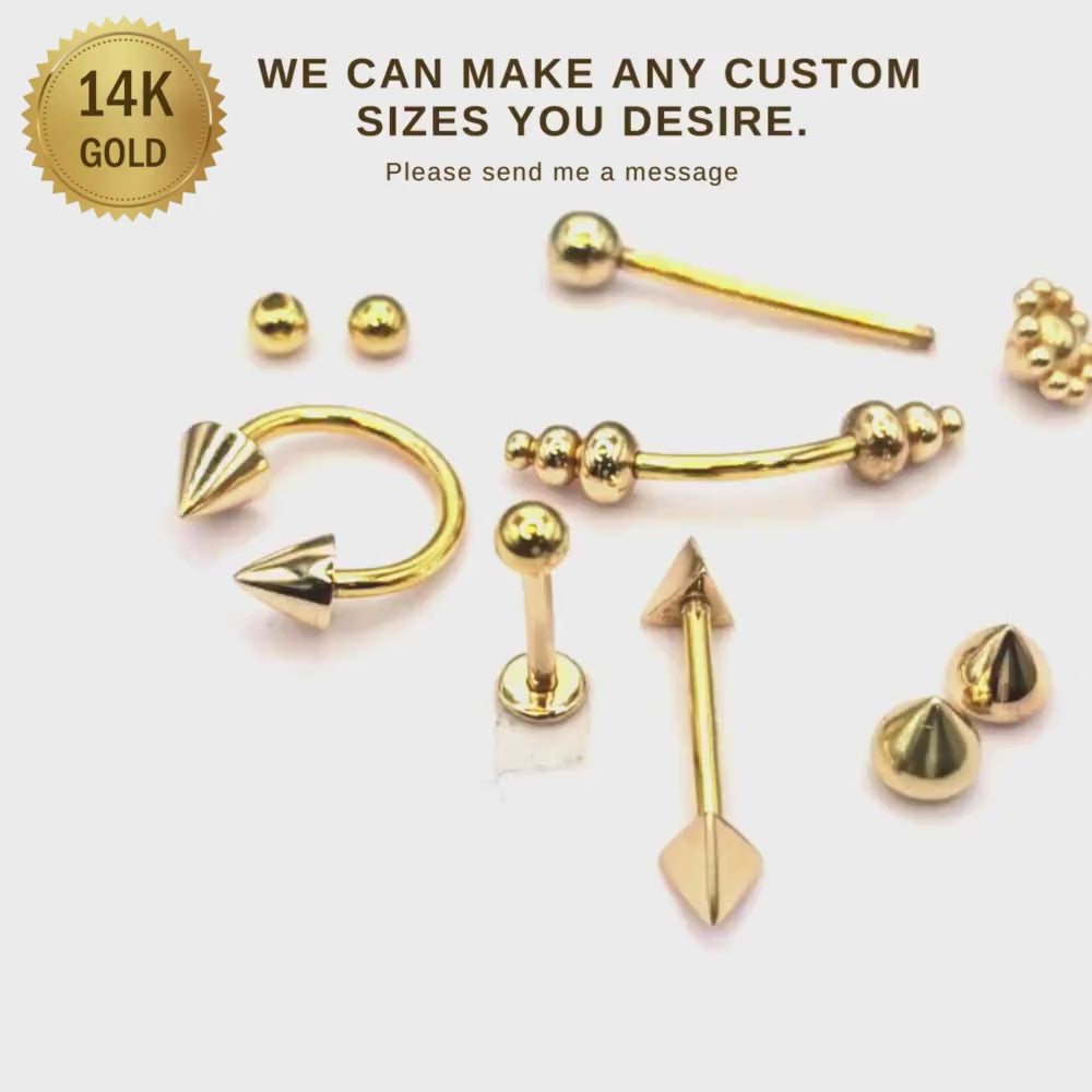 14K Gold Septum Horseshoe Barbell, Septum ring, Lip Ring, Dumbbell Design Piercing - 16G Body Jewellery Gold Nose Ring