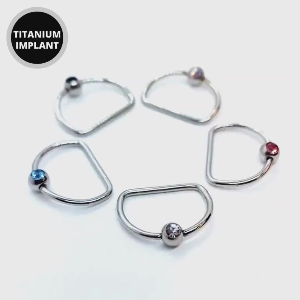 Titanium Gem Nipple Ring Jewelry, Nipple D-Ring Ball Hoops, Captive Ring - 16G 14G - 1piece -  Body Piercing Also for Daith, Septum, Eyebrow