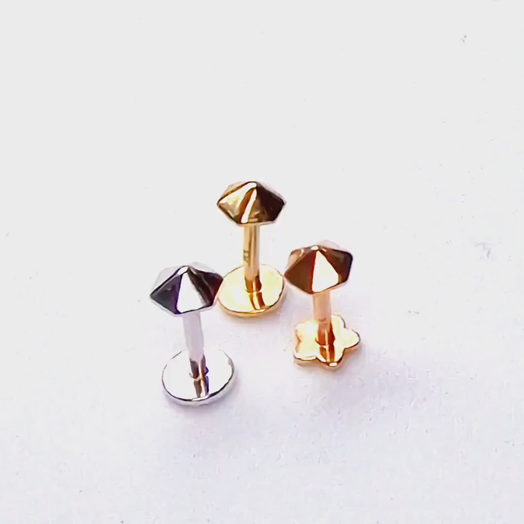 14K Gold Umbrella Top Tragus Earring, Cartilage Labret Stud Piercing - Internally Threading Body Jewellery Ear Piercing