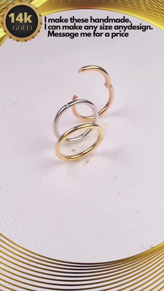 14K Rose Gold Clicker Hoops Nose Ring, Lip Piercing Hinged Ring - Clicker Hoops Body Jewellery Ring - Solid 14K Gold Piercings