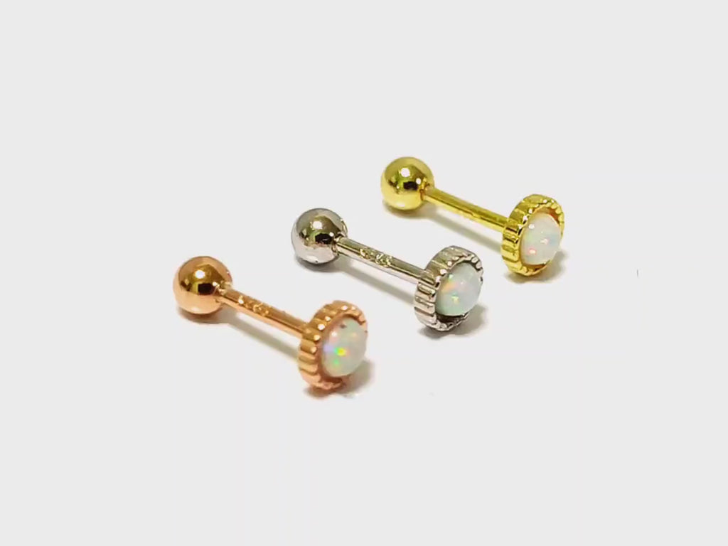 Silver Cartilage Earring, Helix Earring with Opal Stone - 20G Ear Piercing Screw Back- Helix Piercing Jewellery