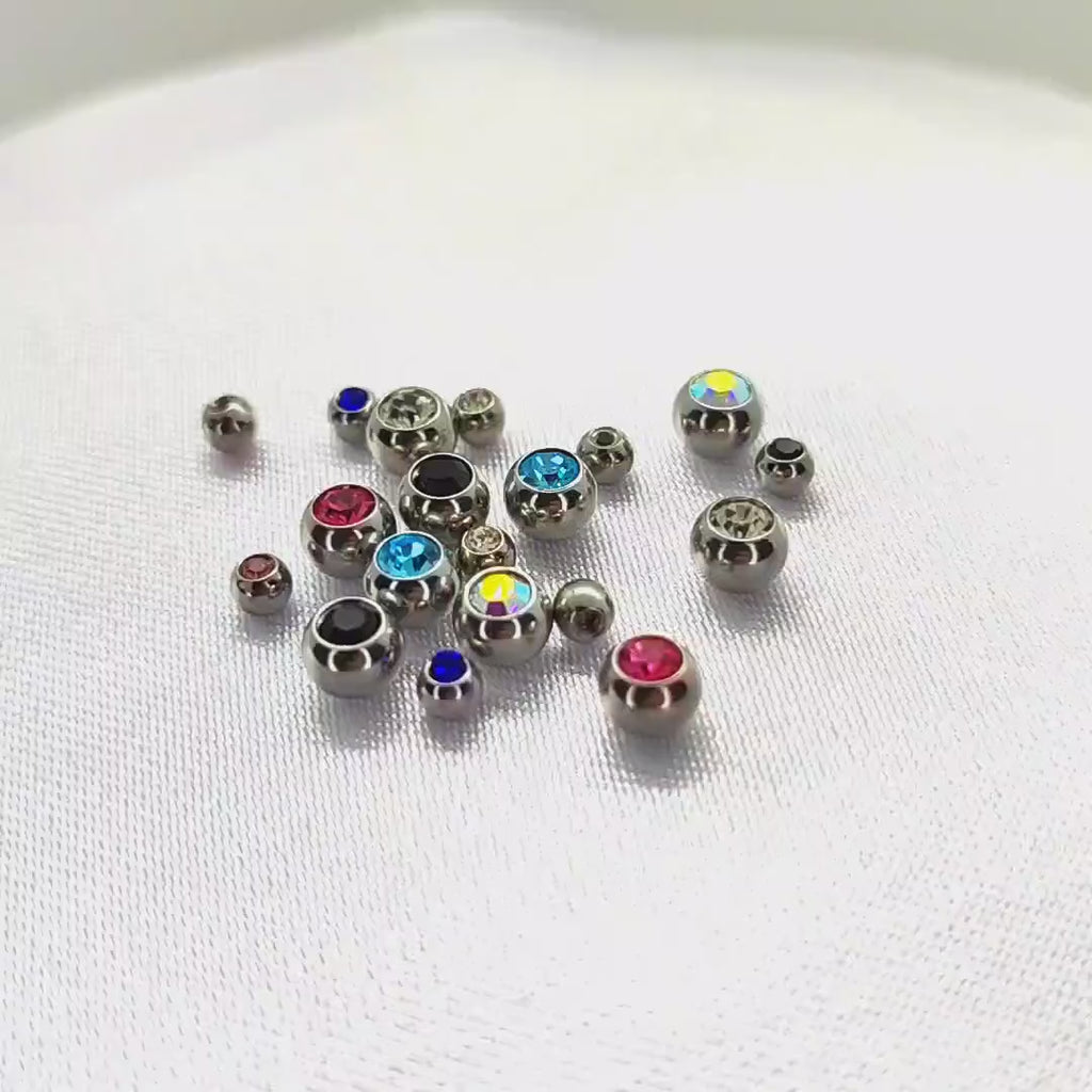 Piercing Ball Replacement Parts, Loose Ball - Titanium Threaded Gem Ball with CZ Crystals Attachment for 18g 16g 14g Barbells Body Piercing